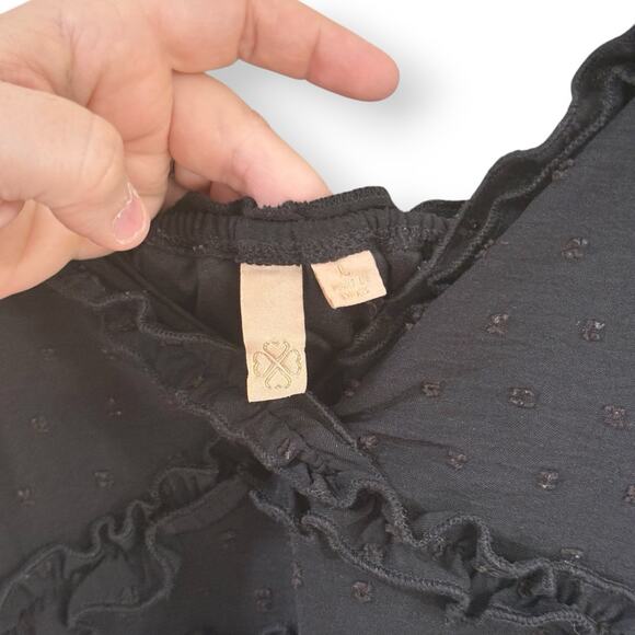 Evolutionary Apparel Black Chiffon Swiss Dot Mini Dress Size L Sleeveless V-Neck - Picture 3 of 11